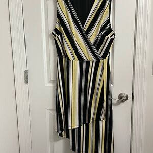 INC International Concepts Asymmetrical Black and Yellow Striped Dress